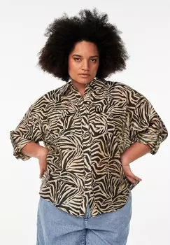 Блузка на пуговицах LOCKER SITZENDES MIT TIERPRINT UND BRUSTTASCHEN Zizzi, черный