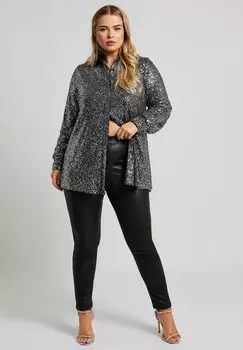 Блузка на пуговицах LONG SLEEVE SEQUIN Yours Clothing, темно-серый