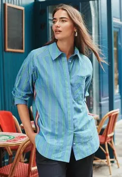 Блузка на пуговицах LONG SLEEVE SIDE STRIPE Next, синий