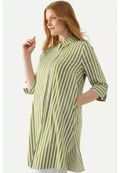 Блузка на пуговицах LONGLINE STRIPED Ulla Popken, зеленый