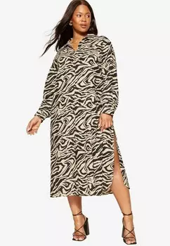 Блузка на пуговицах LOOK ZEBRA LONGLINE REGULAR FIT Curves Like These, черный