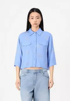 Блузка на пуговицах OBJMIKA CROPPED SHIRT Object, синий