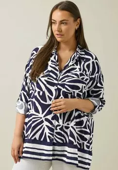 Блузка на пуговицах PALM BORDER PRINT Evans, темно-синий