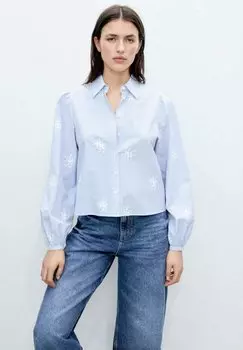 Блузка на пуговицах PALOMA Mango, светло-голубой