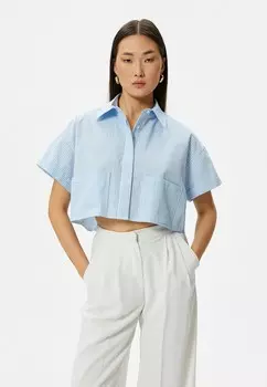 Блузка на пуговицах POCKET DETAIL SHORT SLEEVE CROP Koton, синий