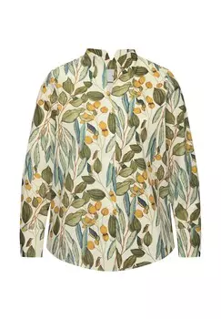 Блузка на пуговицах PRINTED LONG SLEEVE GOBLET COLLAR Ulla Popken, зеленый
