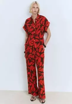 Блузка на пуговицах PRINTED SHORT-SLEEVED Mango, красный