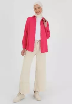 Блузка на пуговицах REFKA BASIC Modanisa, неоновый розовый