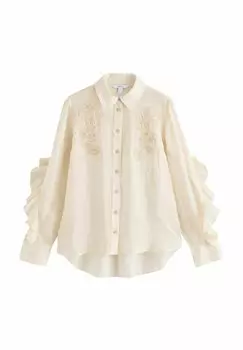 Блузка на пуговицах REGULAR FIT - RUFFLE DETAIL EMBROIDERED Next, бежевый