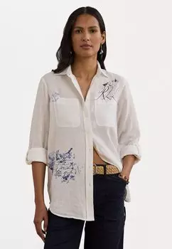 Блузка на пуговицах Relaxed Fit Print Roll Tab Sleeve Shirt Lauren Ralph Lauren, белый