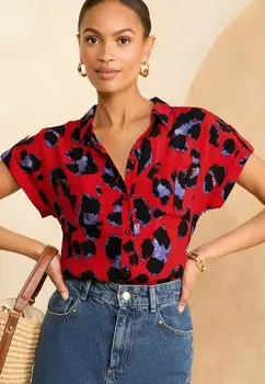 Блузка на пуговицах ROSES ROLL SLEEVE UTILITY PETITE Love & Roses, красный