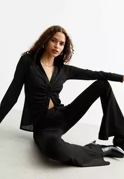 Блузка на пуговицах RUCHED V-NECK New Look, черный