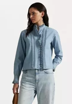 Блузка на пуговицах RUFFLE TRIM CHAMBRAY TOP Polo Ralph Lauren, синий