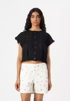 Блузка на пуговицах RUFFLE TRIM FASHION SHIRT GAP, черный
