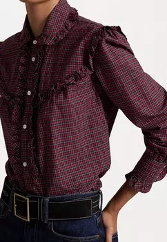 Блузка на пуговицах RUFFLE-TRIM PLAID COTTON SHIRT Polo Ralph Lauren, красный