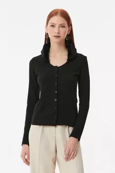 Блузка на пуговицах с меховой деталью на воротнике Fullamoda, черный