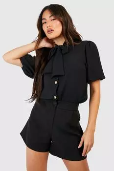 Блузка на пуговицах с рукавами pussybow Boohoo, черный