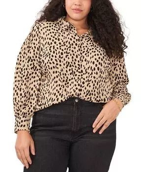 Блузка на пуговицах с животным принтом больших размеров Vince Camuto, коричневый/бежевый