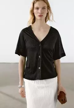 Блузка на пуговицах SHORT SLEEVE Massimo Dutti, черный