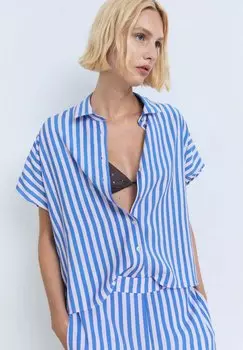Блузка на пуговицах SHORT SLEEVE STRIPED Mango, синий