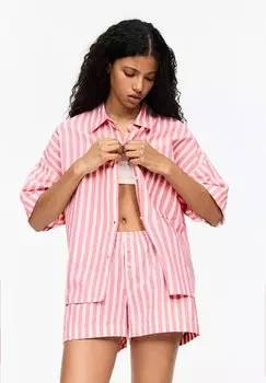 Блузка на пуговицах SHORT SLEEVE STRIPED PULL&BEAR, розовый