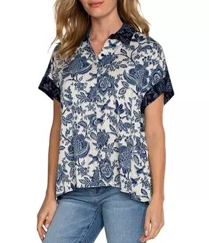 Блузка на пуговицах спереди с короткими рукавами и воротником Liverpool Los Angeles, мультиколор