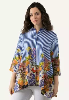Блузка на пуговицах STRIPED 3/4 SLEEVE BOTANICAL Ulla Popken, синий