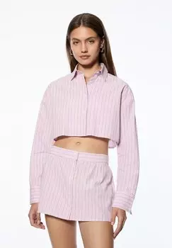 Блузка на пуговицах Striped Cropped PULL&BEAR, розовый