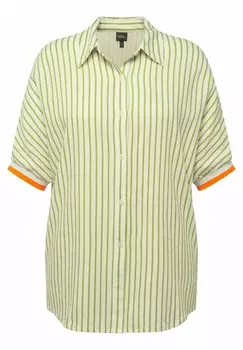 Блузка на пуговицах STRIPED SHORT SLEEVE CONTRAST TRIM Ulla Popken, зеленый
