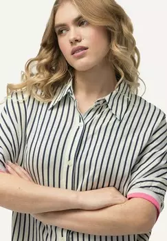 Блузка на пуговицах STRIPED SHORT SLEEVE CONTRAST TRIM Ulla Popken, темно-синий