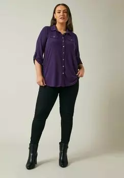 Блузка на пуговицах TAB SLEEVE Evans, темно-фиолетовый