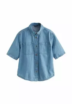 Блузка на пуговицах TALL FIT - OVERSIZED SHORT SLEEVE Next, синий
