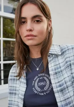 Блузка на пуговицах TEXTURED CHECK LONG SLEEVE Next, синий