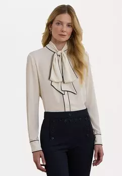 Блузка на пуговицах TWO TONE GEORGETTE TIE NECK BLOUSE Lauren Ralph Lauren, молочный
