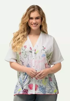 Блузка на пуговицах UNDER THE SEA SHORT SLEEVE EMBROIDERED Ulla Popken, белый