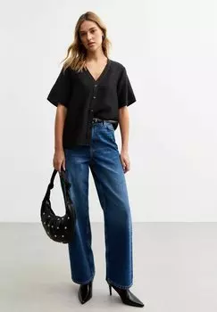 Блузка на пуговицах V-NECK BUTTON UP TOP New Look, черный