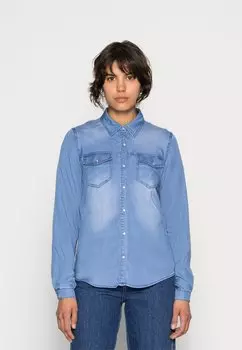 Блузка на пуговицах Vibista Su-Noos VILA, джинсовая ткань среднего синего цвета