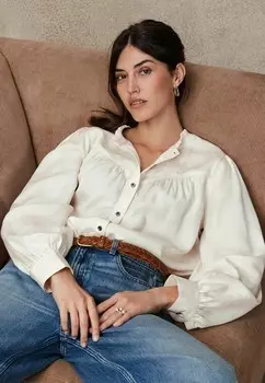 Блузка на пуговицах WASHED RUFFLE NECK LONG SLEEVE Next, белый