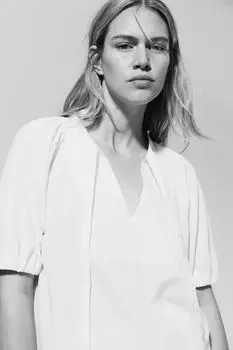 Блузка на завязках из смесового льна H&M, белый