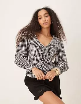 Блузка Nobody's Child Dallas с завязками спереди в однотонную клетку