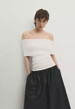 Блузка Off-The-Shoulder Massimo Dutti, белая
