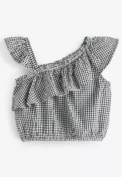 Блузка One-Shoulder Frill Regular Fit Next, черно-белая клетка