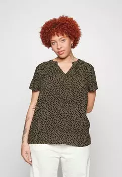 Блузка Only Carmakoma, хаки/мультиколор