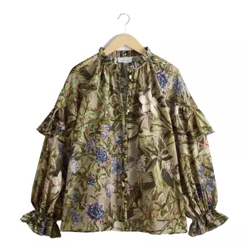 Блузка & Other Stories Voluminous With Ruffles, белый/бежевый/сиреневый