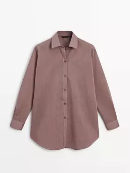Блузка oversize из хлопковой смеси в тонкую полоску Massimo Dutti, лиловый
