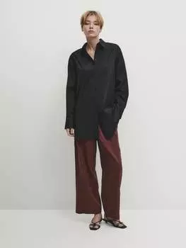 Блузка оверсайз из черного поплина Massimo Dutti, черный