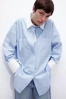 Блузка оверсайз из поплина H&M, голубой