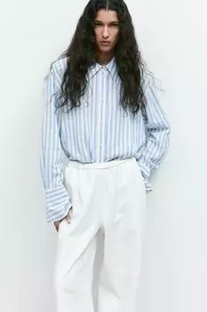 Блузка оверсайз из смесового льна H&M, белый