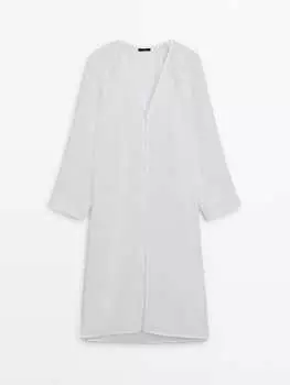 Блузка оверсайз макси из 100% льна Massimo Dutti, белый