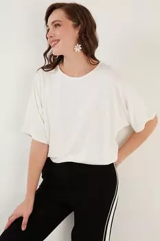 Блузка оверсайз с эластичной текстурой и круглым вырезом 5864528 Lela, экрю